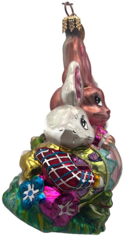 Christopher Radko 2001 Triple Treasure Easter Bunnies Glass Ornament 01 0478 02