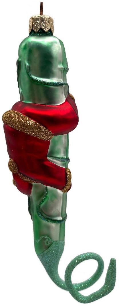 Patricia Breen Santa and the Beanstalk Red Green Matte Christmas Ornament 99287