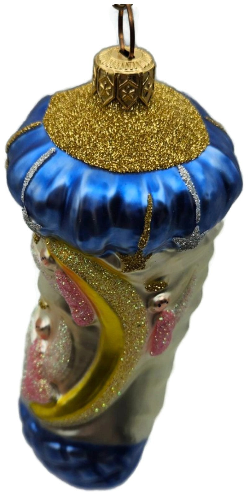 Patricia Breen Angel Stocking Blue Moon Stars Glass Christmas Tree Ornament 96026
