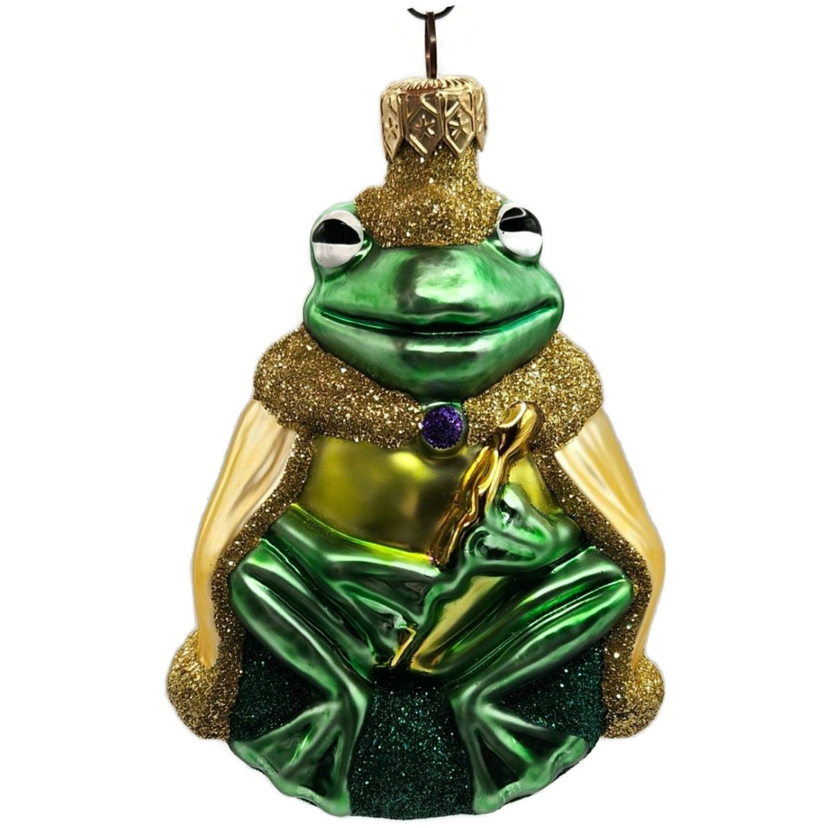 Patricia Breen Frog King Shiny Gold Crown And Stem Glass Christmas Ornament 97147