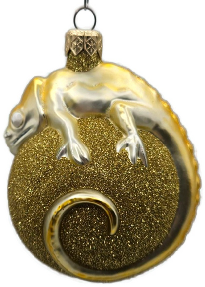 Patricia Breen Chameleon Gold Glittered Glass Christmas Holiday Ornament 99040