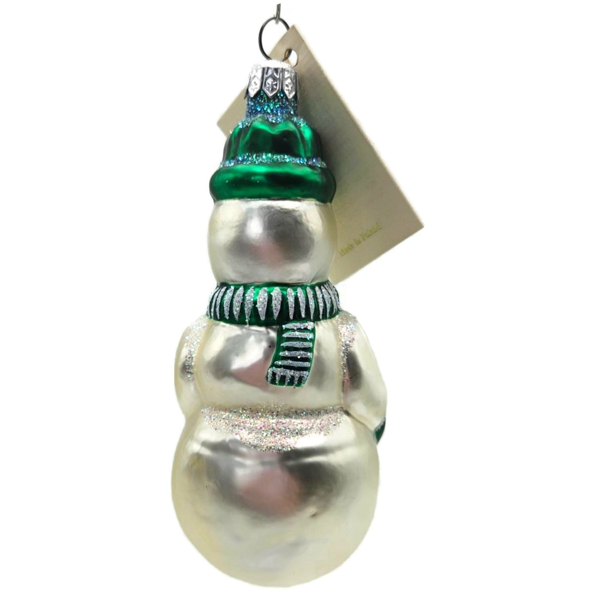 Patricia Breen Snowman Green Pearl White Striped Glass Christmas Ornament 95234