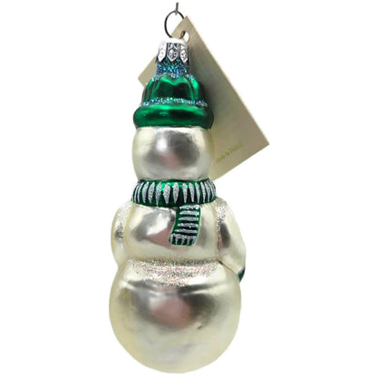 Patricia Breen Snowman Green Pearl White Striped Glass Christmas Ornament 95234