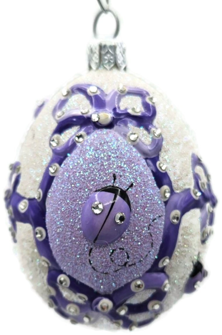 Patricia Breen Beribboned Egg Ladybugs Violet Easter Egg Purple Ornament 29022