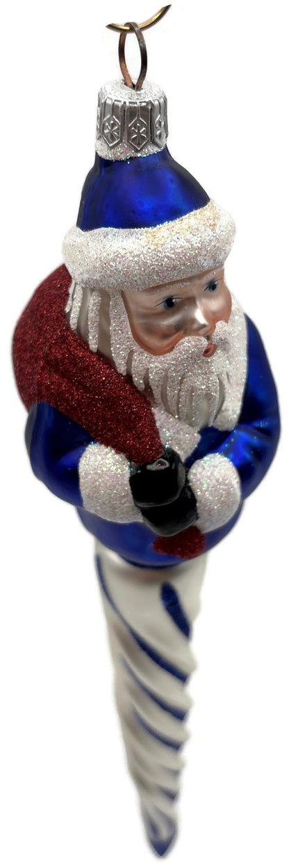 Patricia Breen Spiraling Santa Claus Blue White Christmas Drop Ornament 96468
