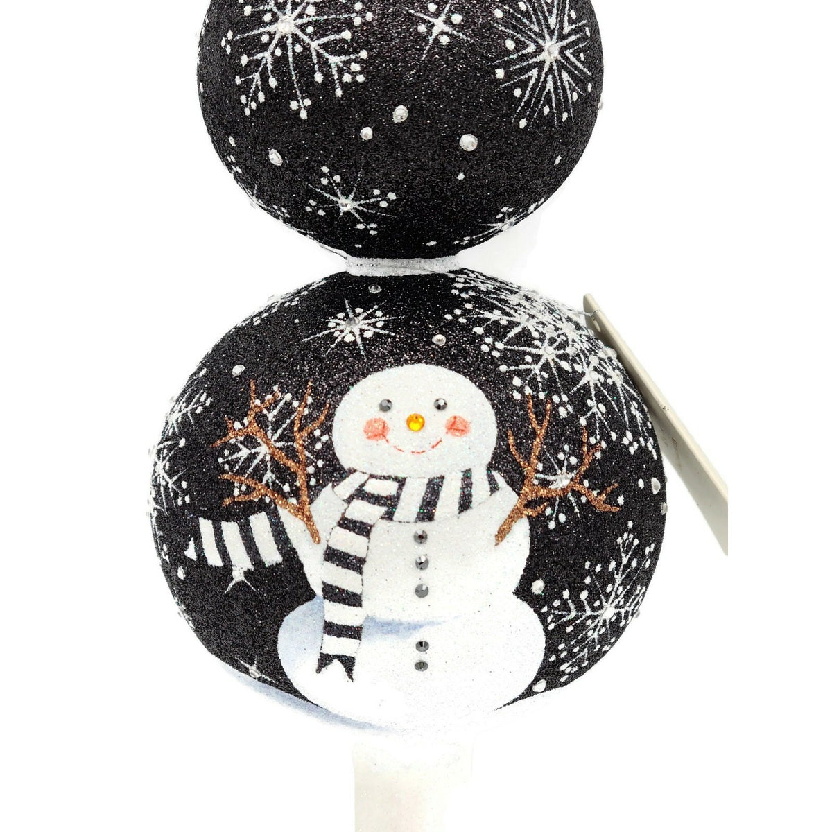 Patricia Breen Snowman Finial Black Snowflakes Stripe Christmas Tree Topper 95811