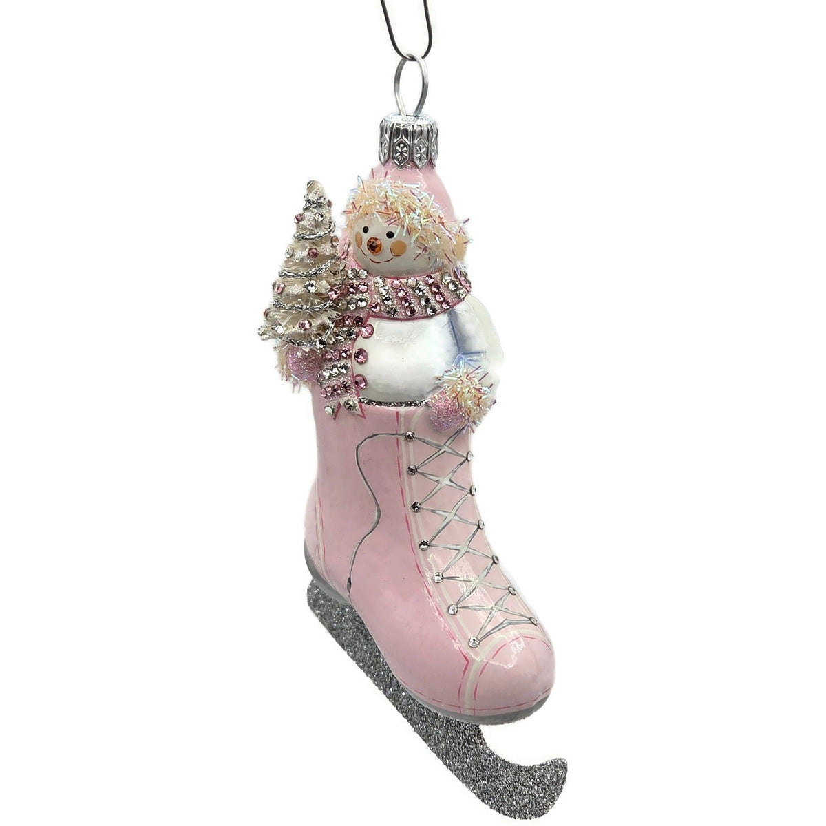 Patricia Breen To The Pond Pink Silver Snowman Christmas Ornament CATZ 354111