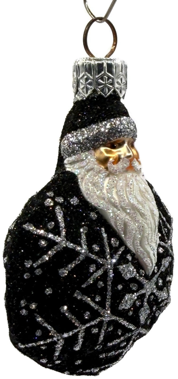 Patricia Breen Snowflake Noel Black Santa Hexagon Glass Christmas Ornament 22574
