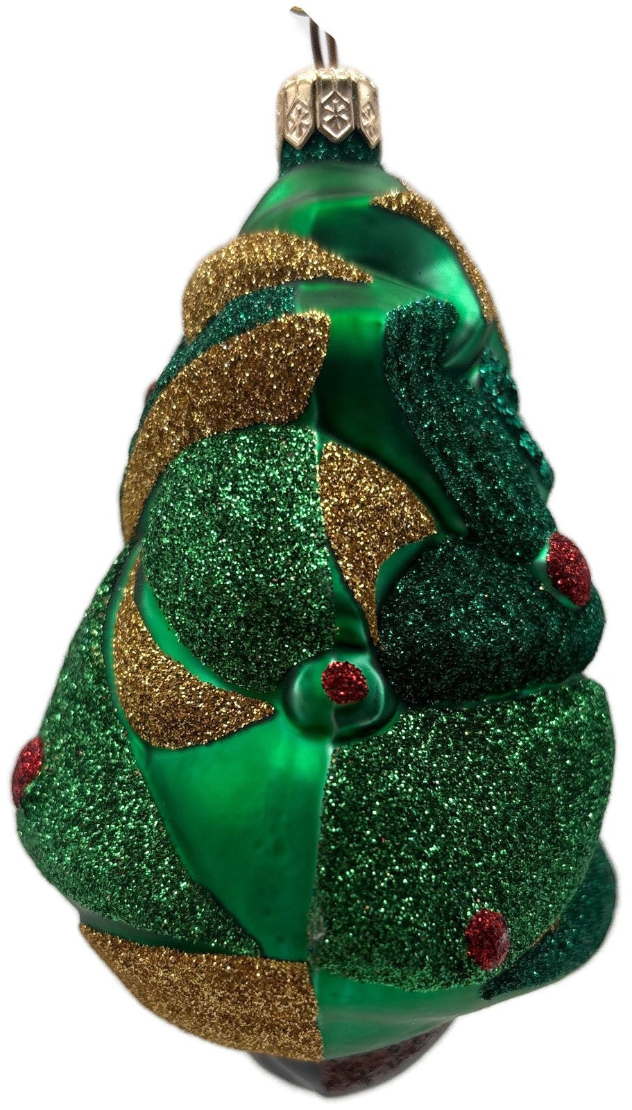 Patricia Breen Cubist Tree Green Red Gold Star Glittered Christmas Ornament 99082