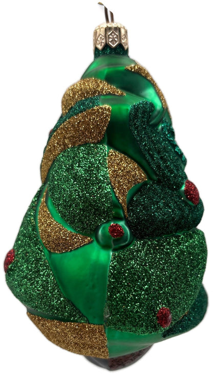 Patricia Breen Cubist Tree Green Red Gold Star Glittered Christmas Ornament 99082