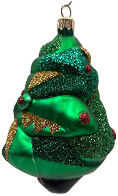 Patricia Breen Cubist Tree Green Red Gold Star Glittered Christmas Ornament 99085