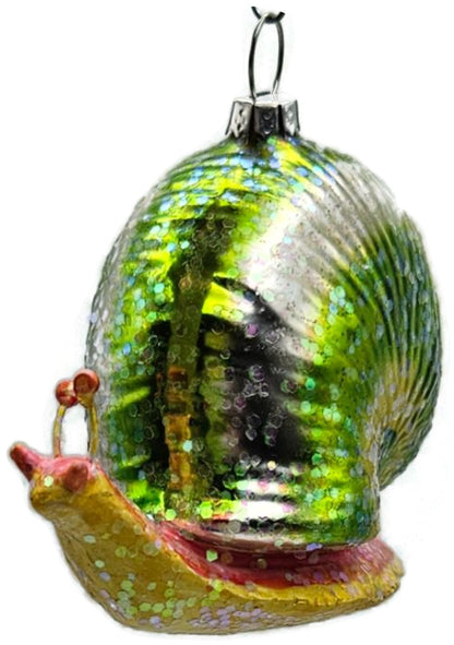 Green Glittered Snail Glass Christmas Ornament Spiral Shell8