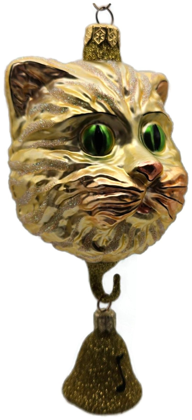 Patricia Breen Here Kitty Kitty Gold Glitter Bell 2 Part Christmas Ornament 97202