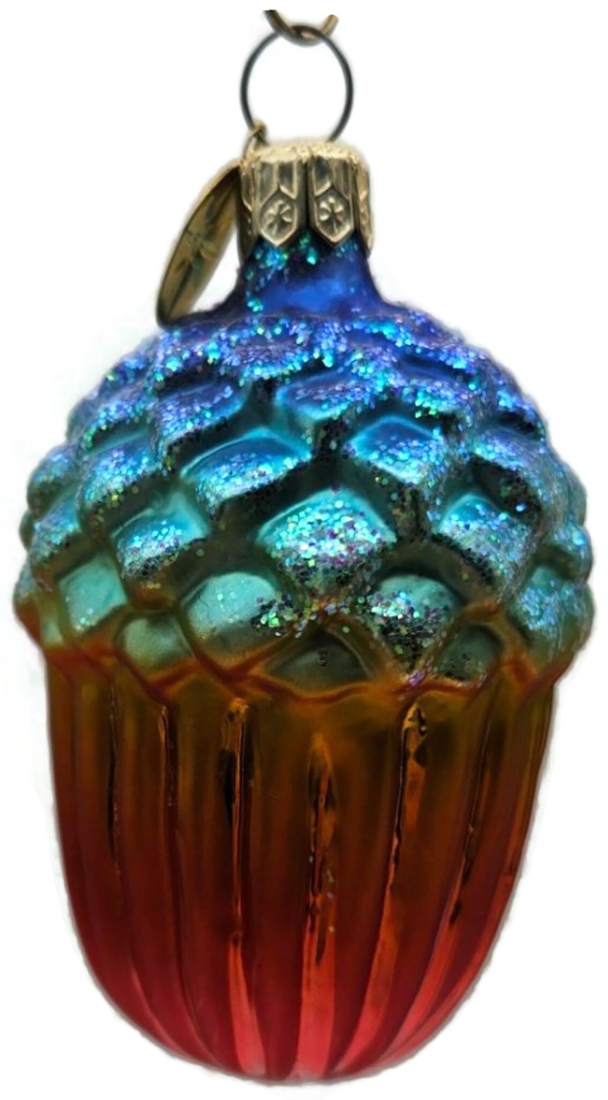 Christopher Radko Winter Acorn Blue Orange Ribbed Christmas Holiday Ornament7