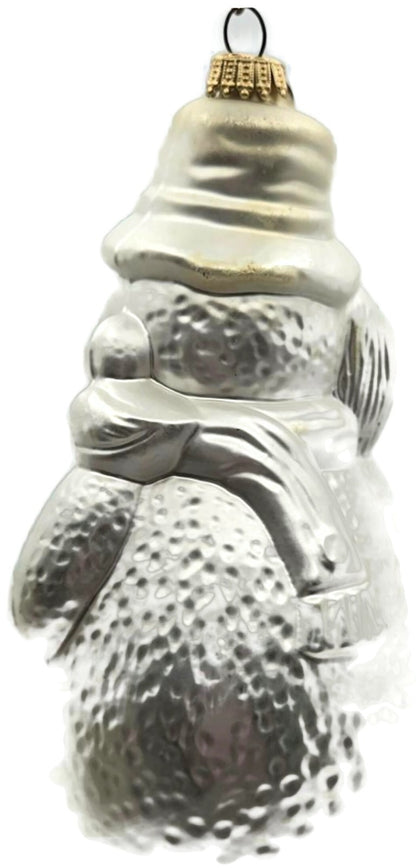 Silver Snowman With Broom Figural Glass Christmas Ornament 6.252