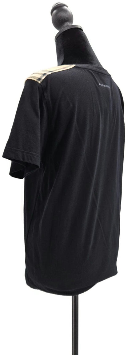 Burberry London Black Check Shoulder Trim Cotton T Shirt Women's Small NWT4