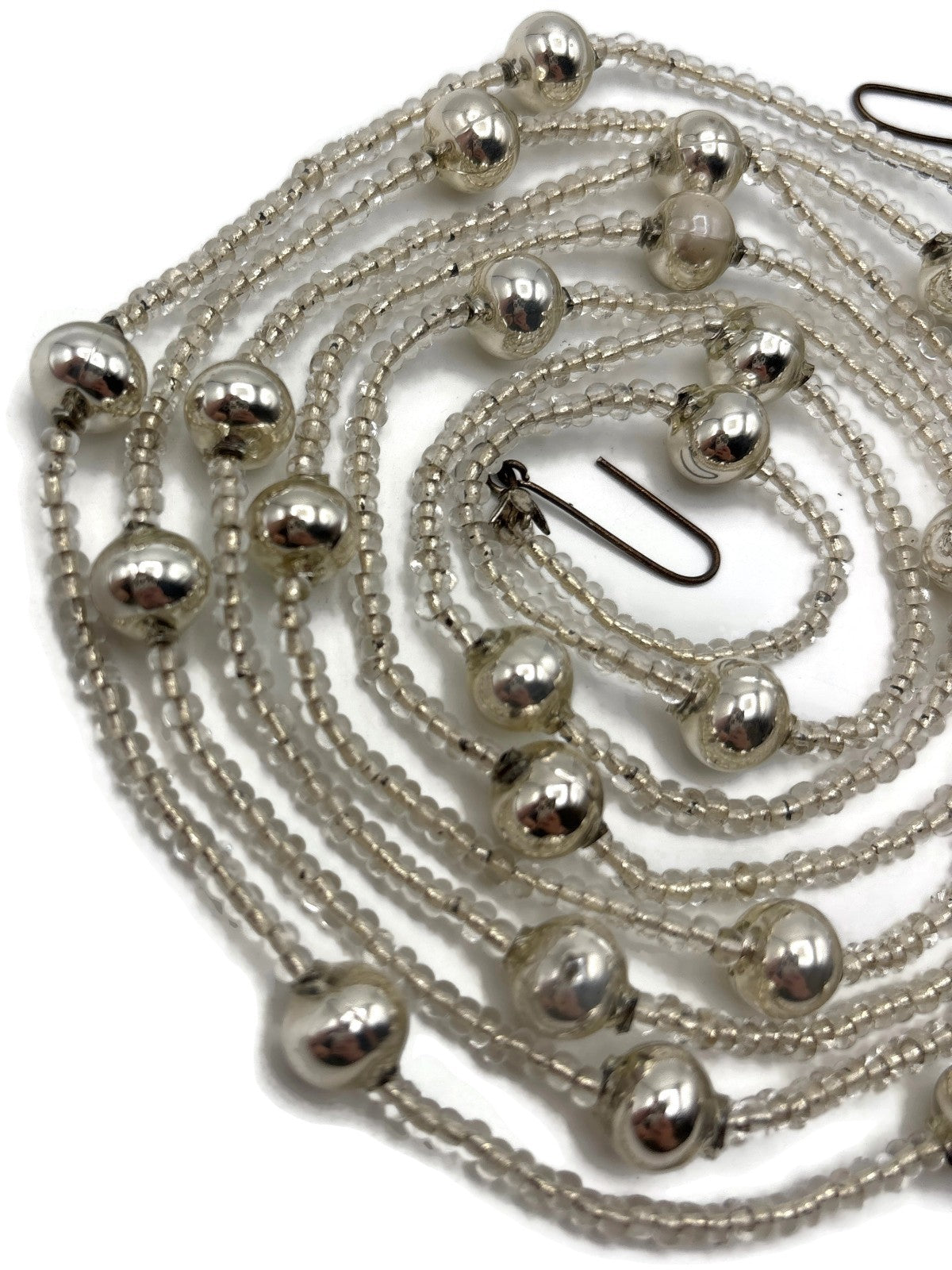 Christopher Radko Vintage Silver Mercury Glass Beaded Christmas Garland 70" Tag4