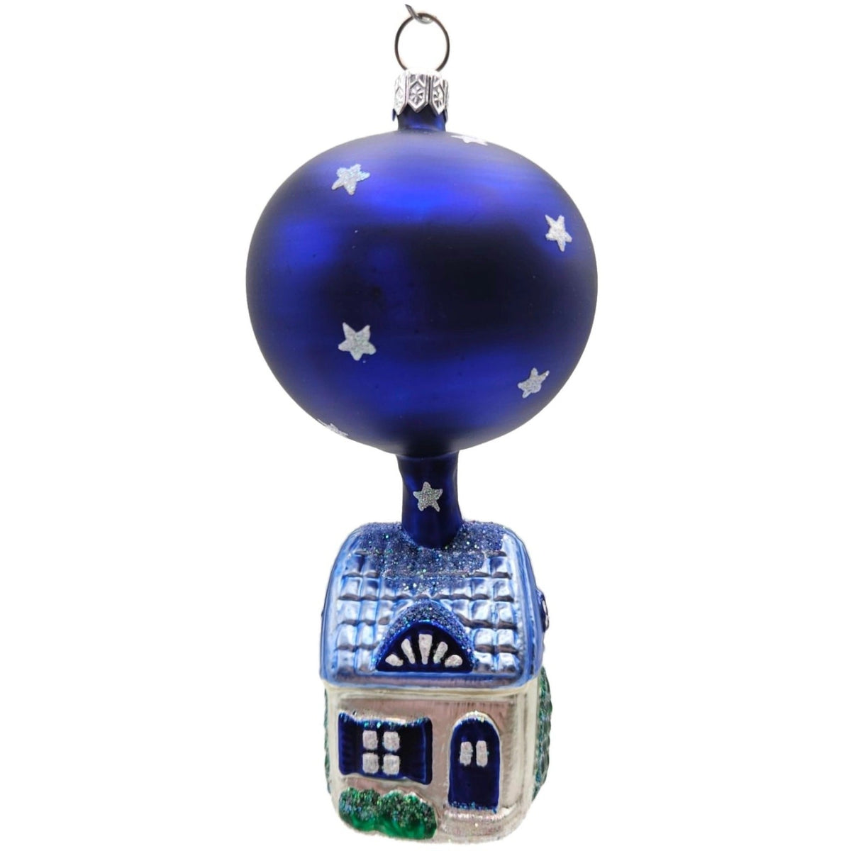 Patricia Breen Night House Blue Moons Stars Glass Christmas Tree Ornament 95196