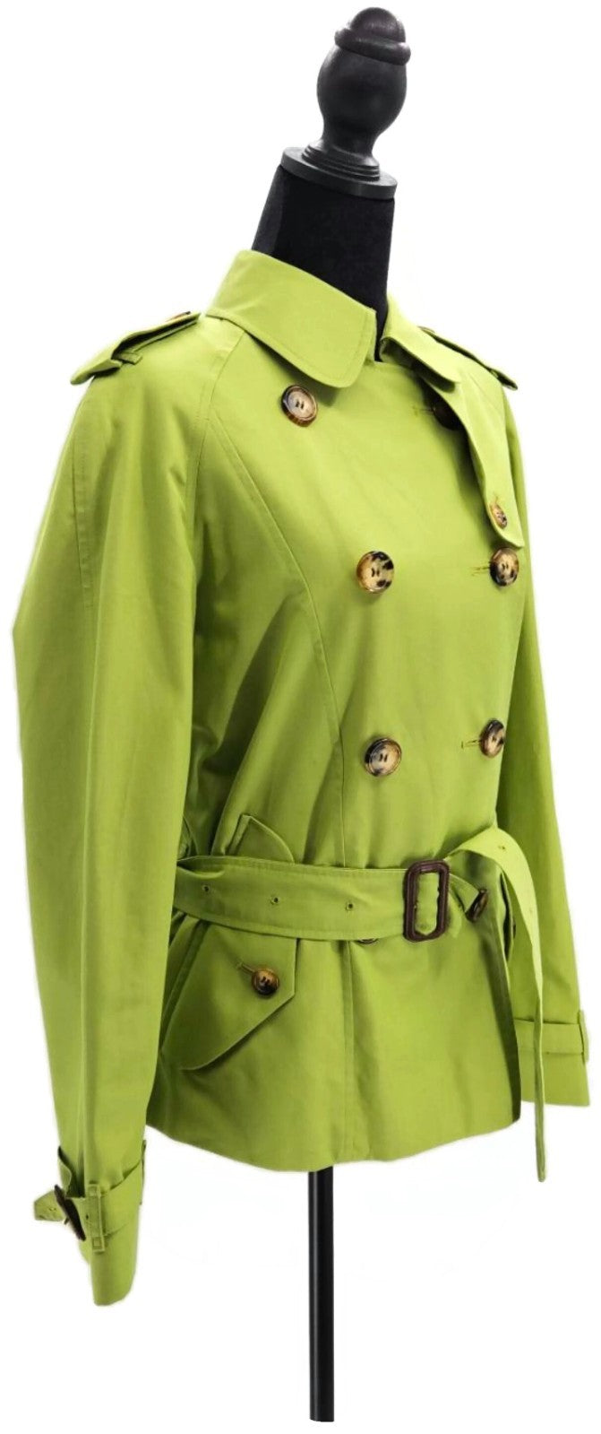 Burberry London Lime Green Belted Double Breasted Trench Jacket Made in England8