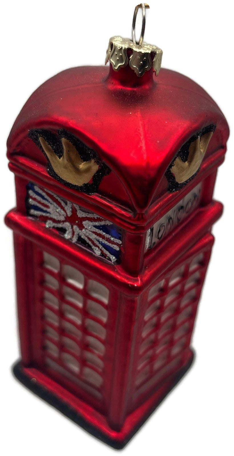 London Red Telephone Booth Crown Union Jack Glass Christmas Ornament England UK8