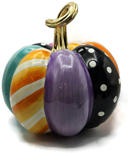 MacKenzie Childs Halloween Whimsy Patchwork Medium Pumpkin Polka Dots Stripes 2
