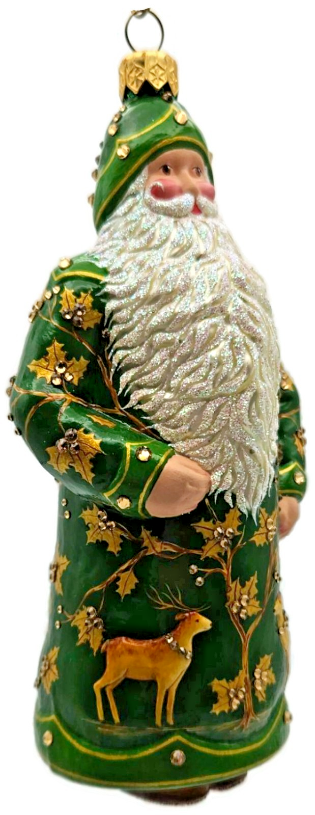 Patricia Breen 2014 Festonne Claus Green Gold Reindeer Christmas Ornament 34261