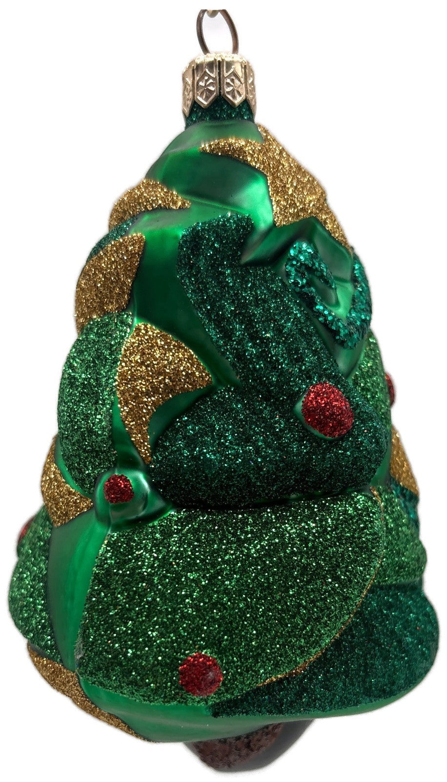 Patricia Breen Cubist Tree Green Red Gold Star Glittered Christmas Ornament 99081
