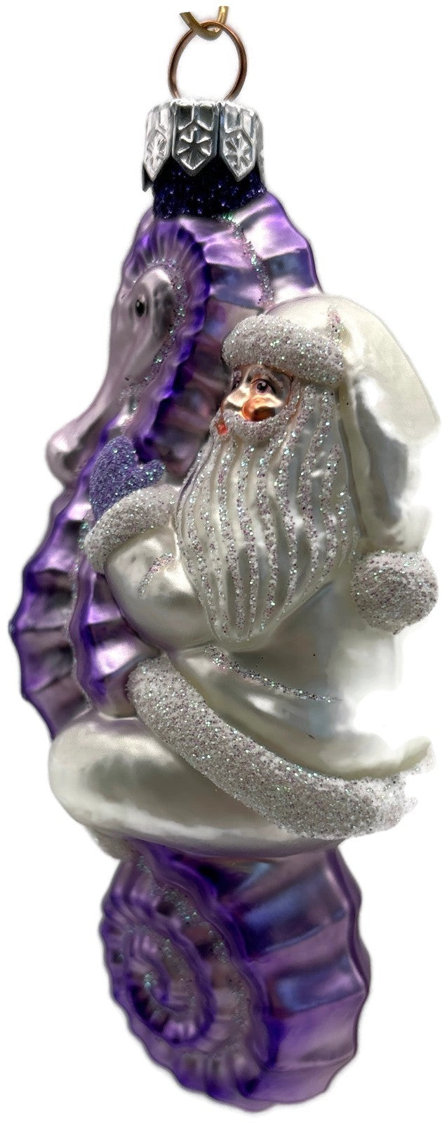 Patricia Breen Hi Ho Santa Purple Pearl Seahorse Glass Christmas Ornament 99148