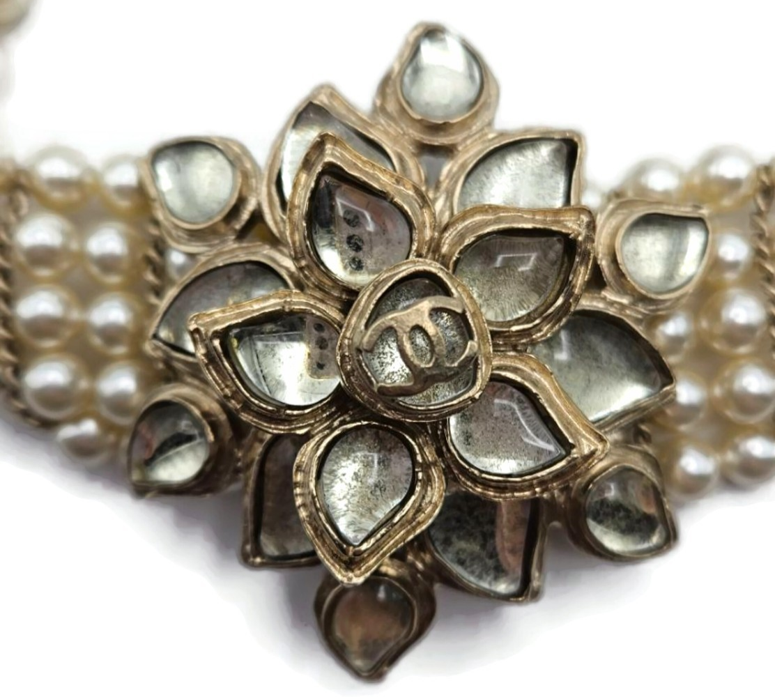 Chanel Paris Bombay 12A Pearl Camellia Necklace Belt Gold Tone 2012 w/ Box0
