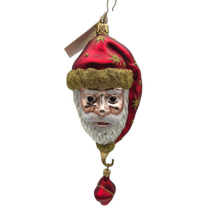 Patricia Breen Goodnight Santa Head Red Satin Gold Stars Christmas Ornament 97165