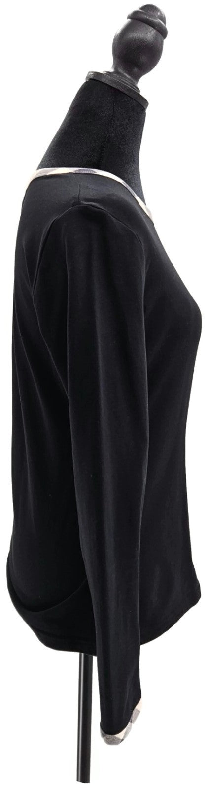 Burberry London Black Check Trim Cotton Long Sleeve Top Women's Medium6