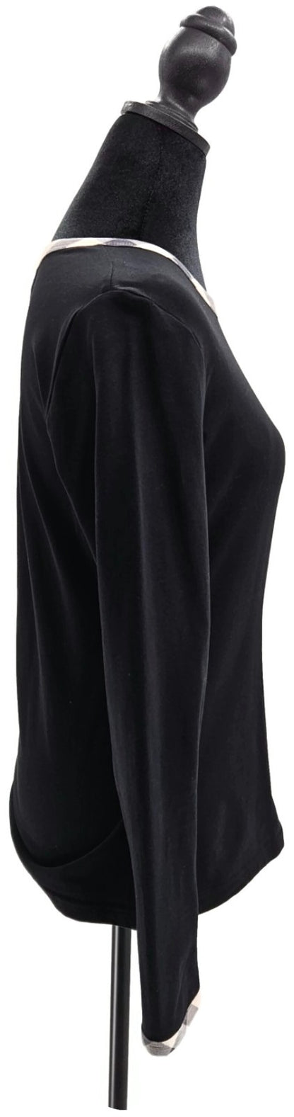 Burberry London Black Check Trim Cotton Long Sleeve Top Women's Medium6