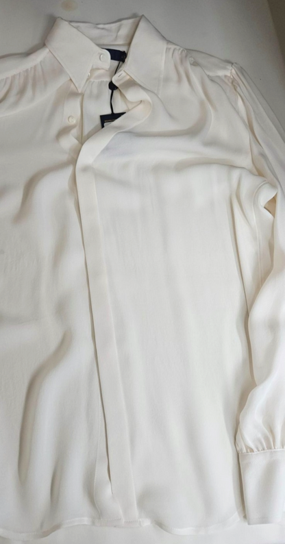 Polo Ralph Lauren Cream 100% Silk Hidden Button Collared Blouse Size 810