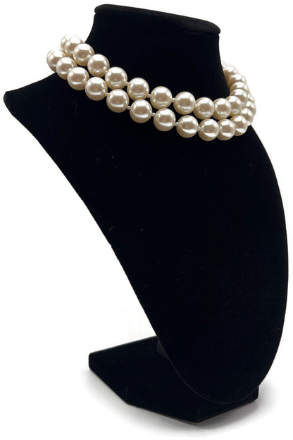 Carolee Signed Double Strand Faux Pearl Choker Necklace Gold Tone Heart Charm2