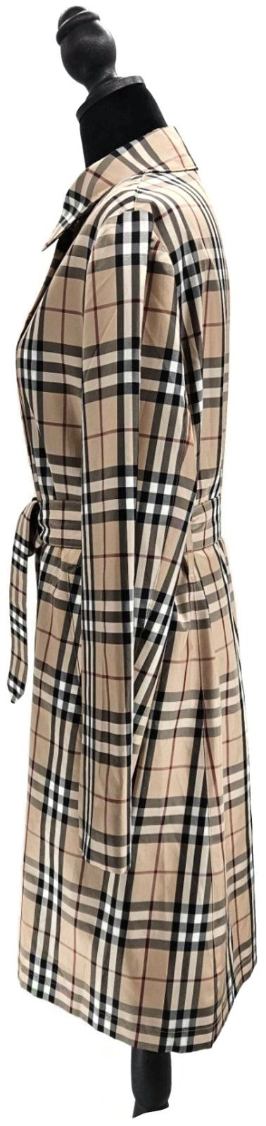 Burberry London Beige Check Belted Long Coat Women's Size 82