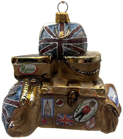 London England Roma Great Britain Stacked Luggage Glass Christmas Tree Ornament0