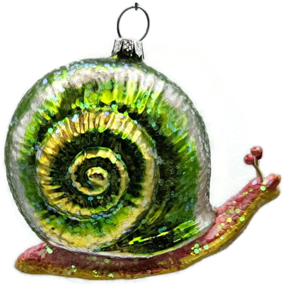 Green Glittered Snail Glass Christmas Ornament Spiral Shell1