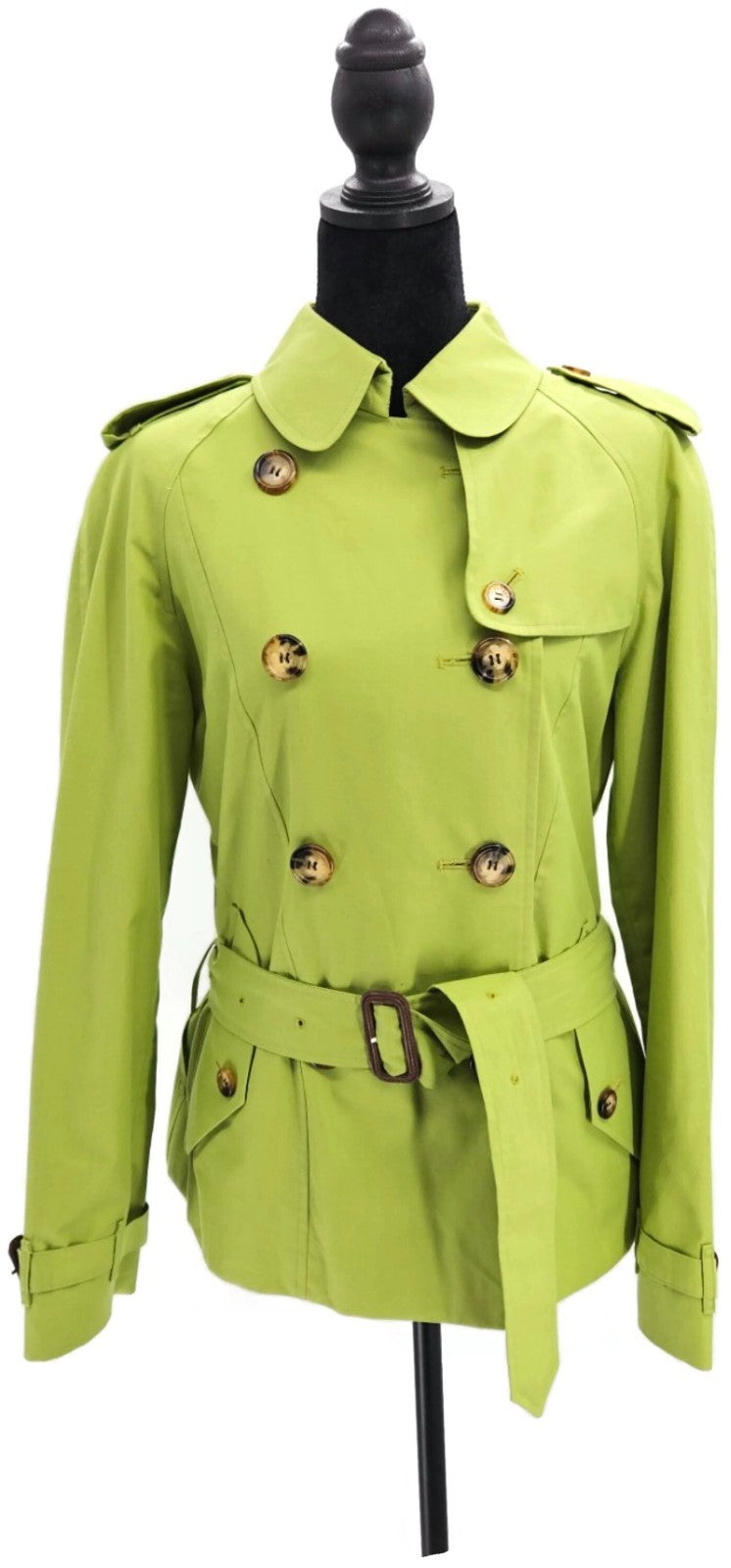 Burberry London Lime Green Belted Double Breasted Trench Jacket Made in England0