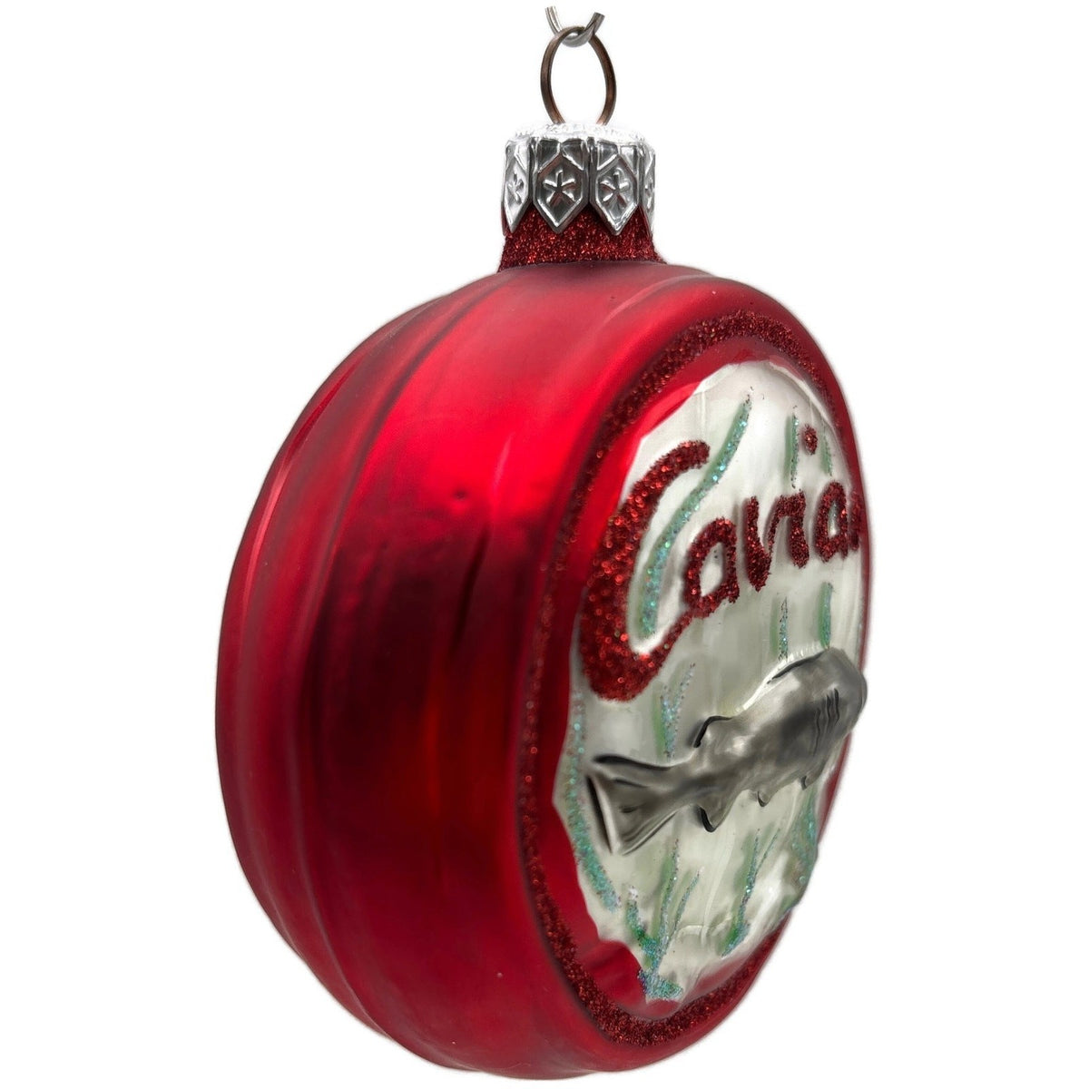 Patricia Breen Caviar Tin Red Round Glitter Fish Eggs Christmas Ornament 96069