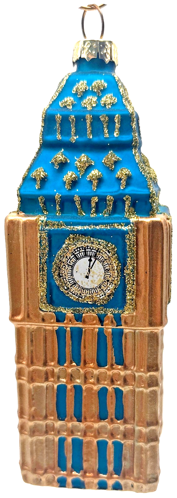 London Big Ben Clock Tower Blue Gold Glass Christmas Ornament England UK7