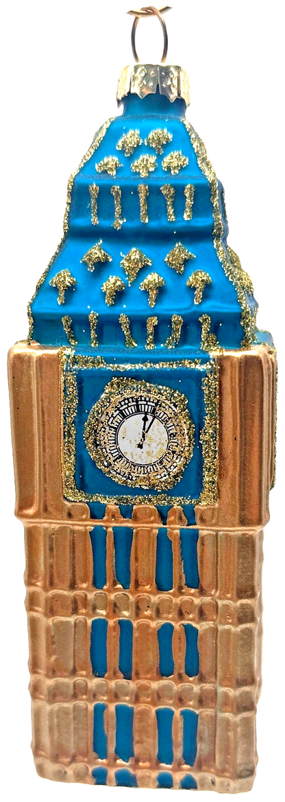 London Big Ben Clock Tower Blue Gold Glass Christmas Ornament England UK7