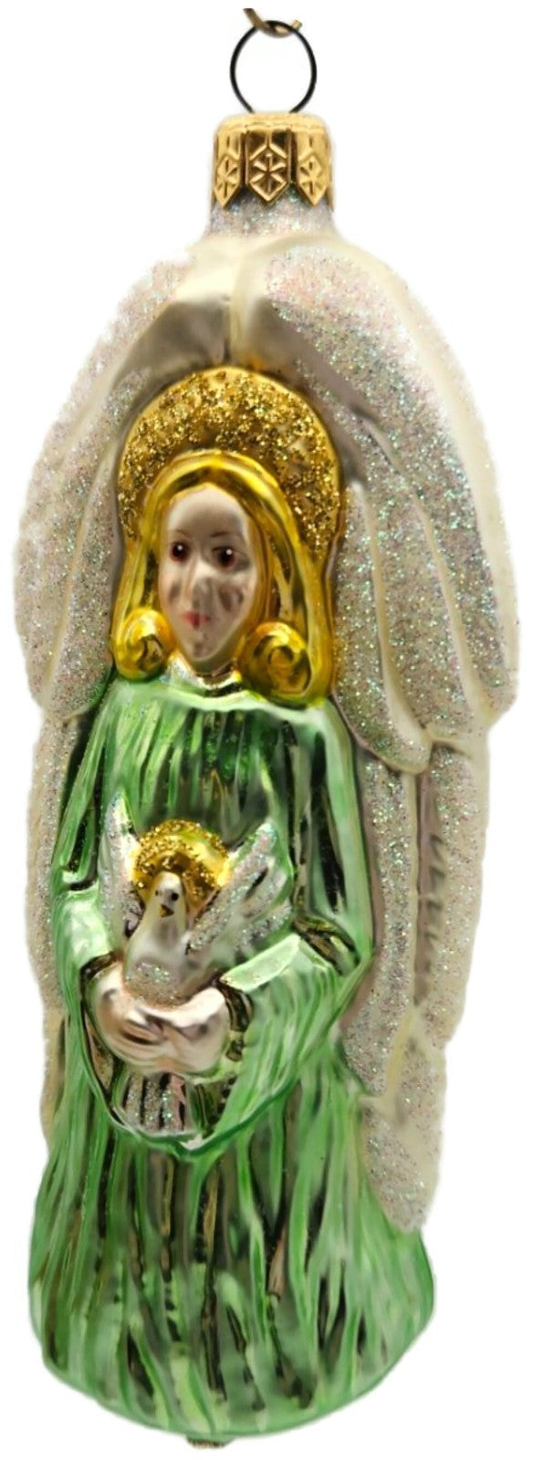 Patricia Breen Angel Of Peace Blonde Green Glitter Wings Christmas Ornament 96017