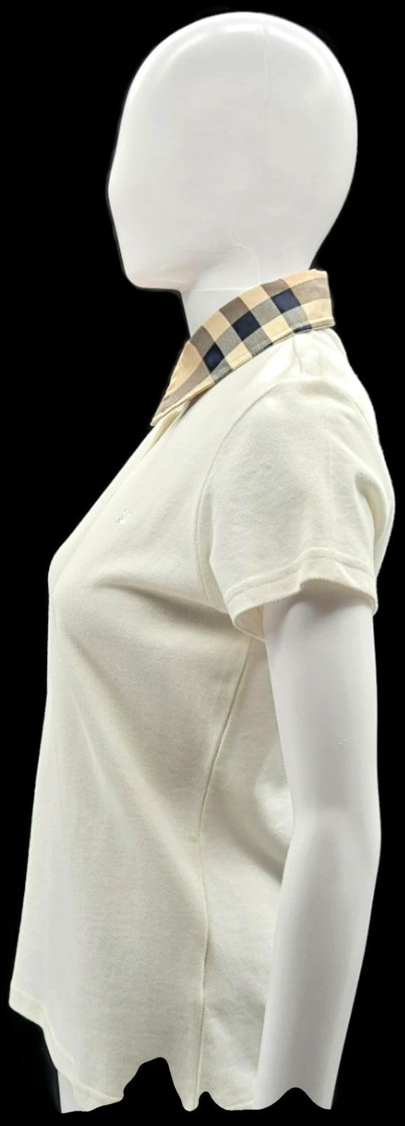 Burberry White Check Collar Short Sleeve Polo Shirt Women's Medium NWT2