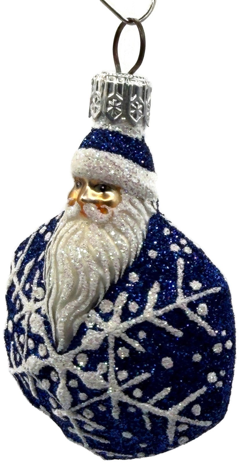 Patricia Breen Snowflake Noel Blue Santa Hexagon Glass Christmas Ornament 22576