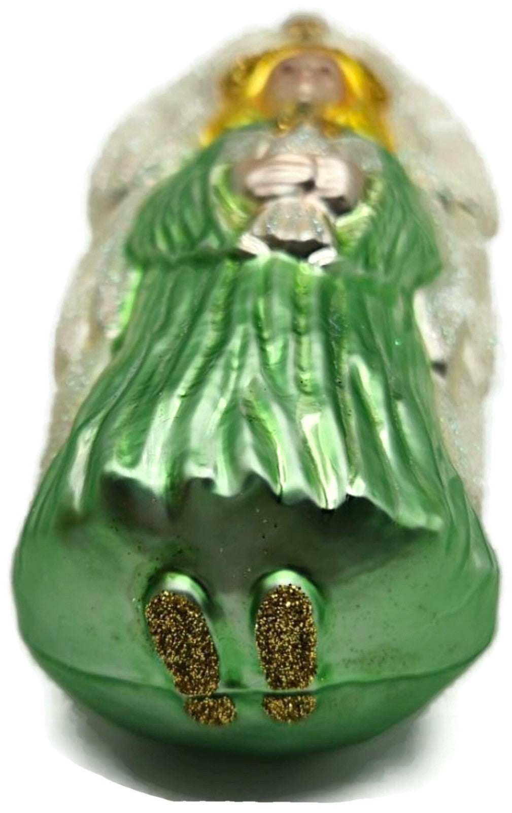 Patricia Breen Angel Of Peace Blonde Green Glitter Wings Christmas Ornament 96018