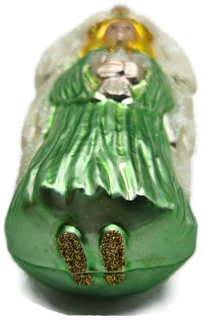 Patricia Breen Angel Of Peace Blonde Green Glitter Wings Christmas Ornament 96018