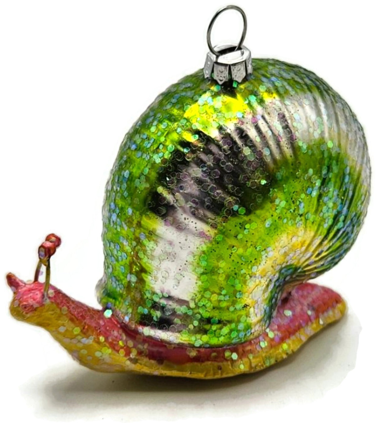 Green Glittered Snail Glass Christmas Ornament Spiral Shell7