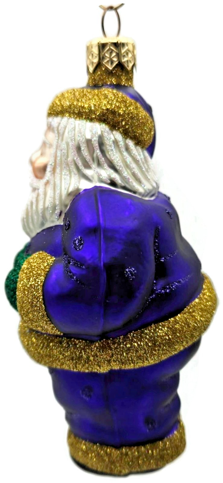 Patricia Breen HO HO HO Purple Gold Santa Glittered Dots Christmas Ornament 98176