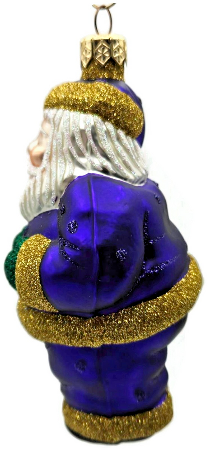 Patricia Breen HO HO HO Purple Gold Santa Glittered Dots Christmas Ornament 98176