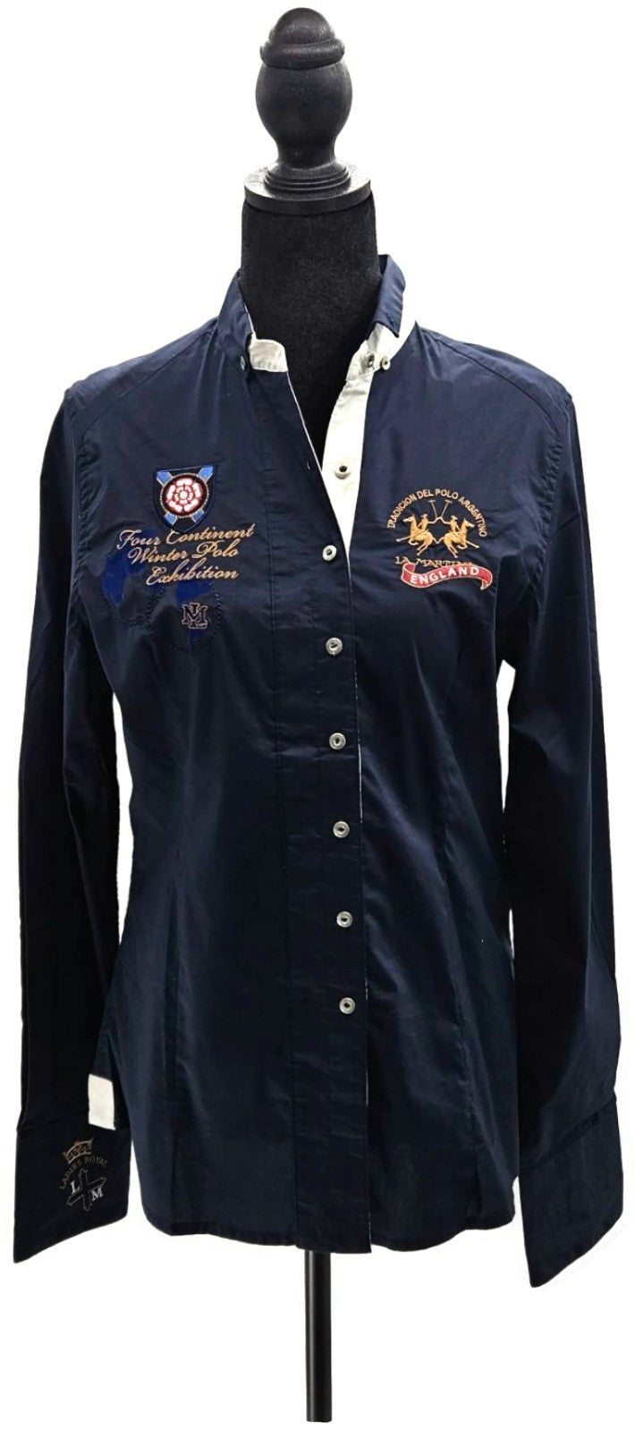 La Martina Copa England Exhibition Navy Embroidered Shirt Women's Size 4 NWT0
